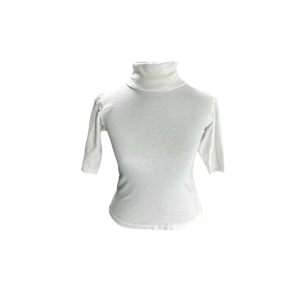 White XS Turtleneck Top By Free People With 3/4 Sleeves & Stretchy Fabric
